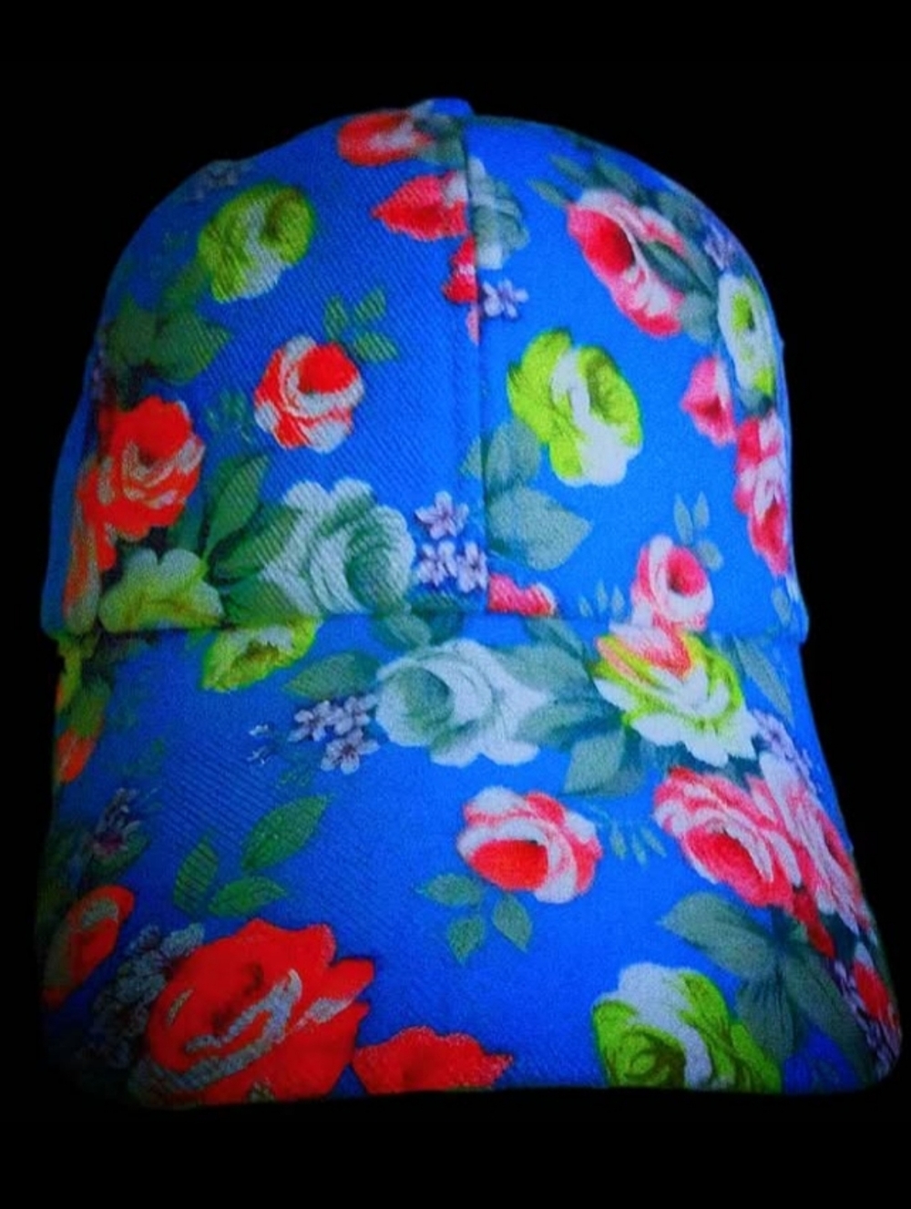 Floral Blue Baseball Cap with Multicolor Roses